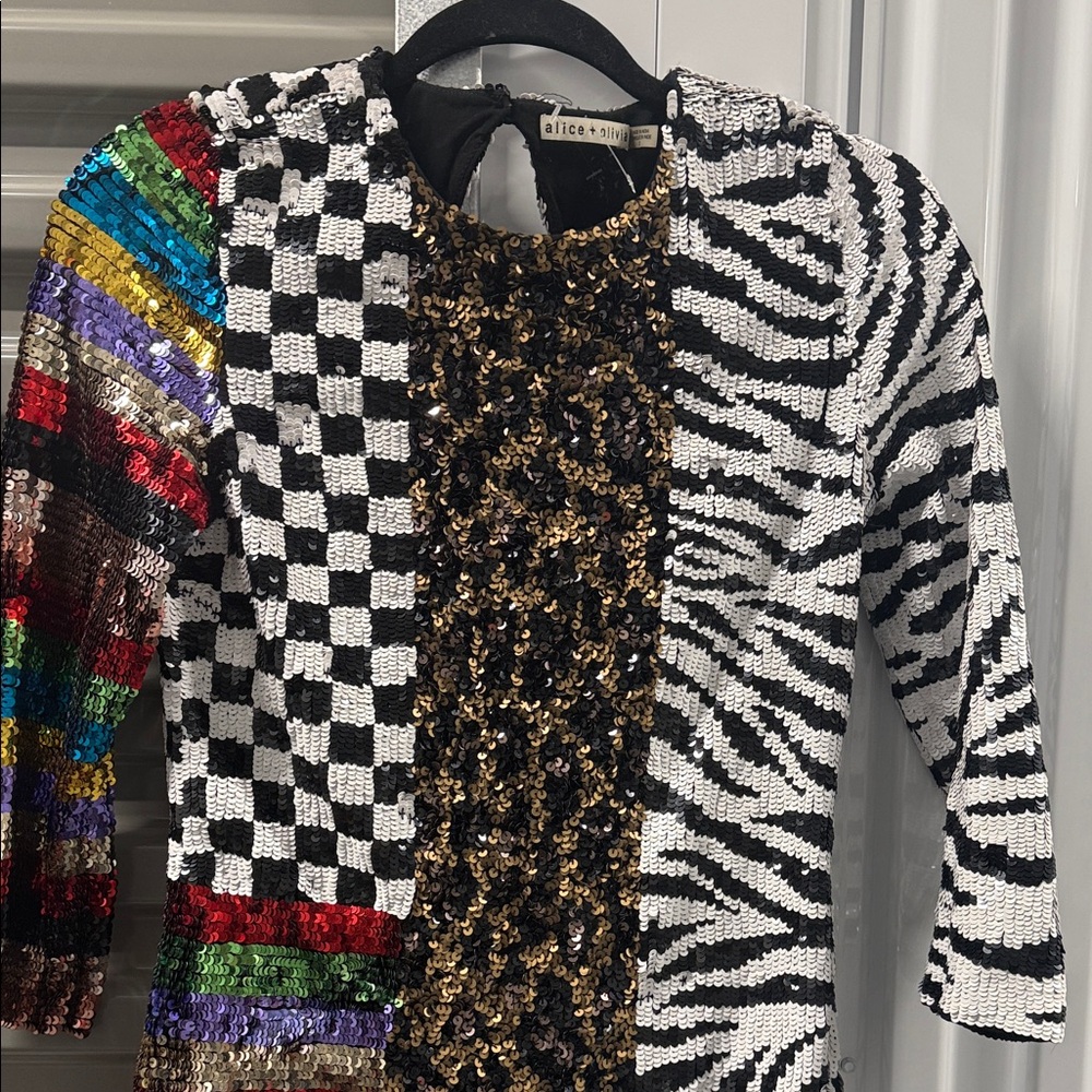 Alice + Olivia Vibrant Sequin Patterned Dress